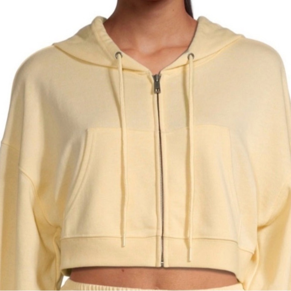 Women's Pastel Yellow Cropped Zip-Up Hoodie